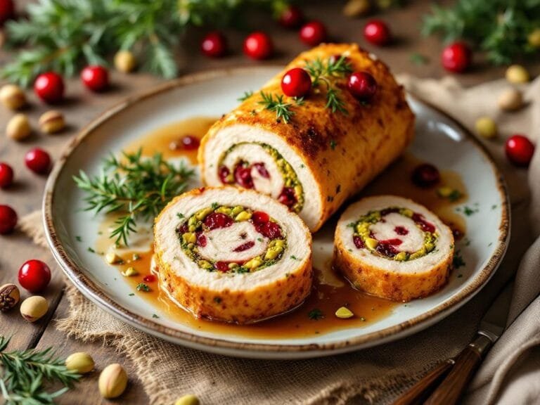 Festive Chicken Roulade with Cranberry Pistachio Filling Holiday Dinner Idea