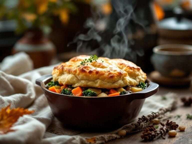 Hearty Winter Vegetable Pot Pie with Fluffy Herb Biscuit Topping