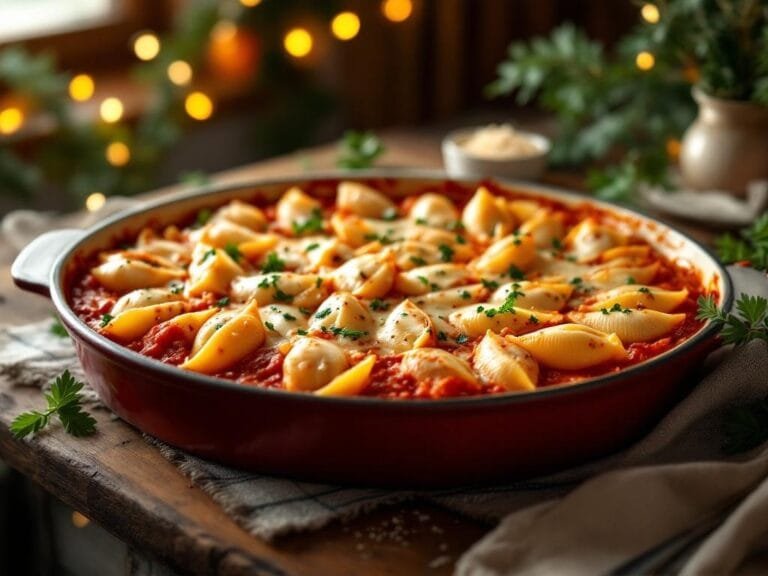 Creamy Spinach and Ricotta Stuffed Shells in Holiday Marinara Sauce