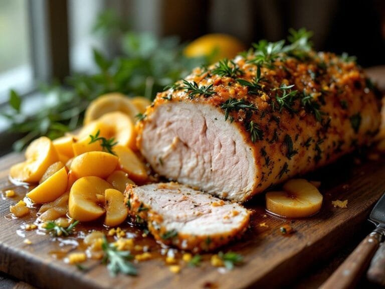 Savory Herb Crusted Pork Loin with Apple Pan Sauce Recipe