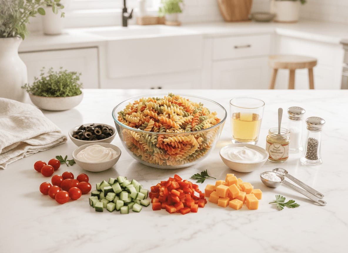 Classic Summer Pasta Salad: The Perfect Potluck Side Dish ingredients