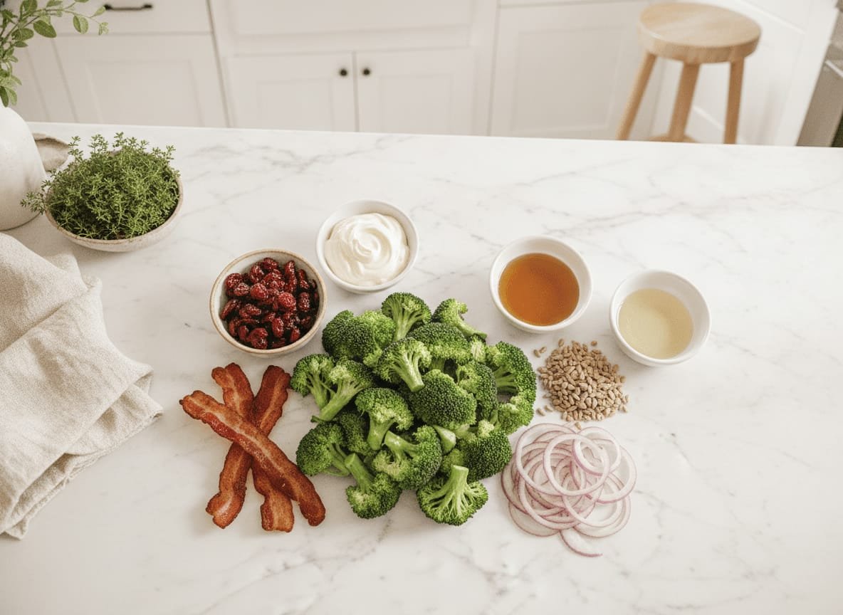 Fresh and Crunchy Broccoli Salad with Bacon and Cranberries ingredients