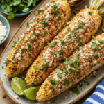 Spicy grilled Mexican street corn with cotija cheese and chili