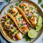 Baja fish tacos with cabbage slaw and chipotle mayo