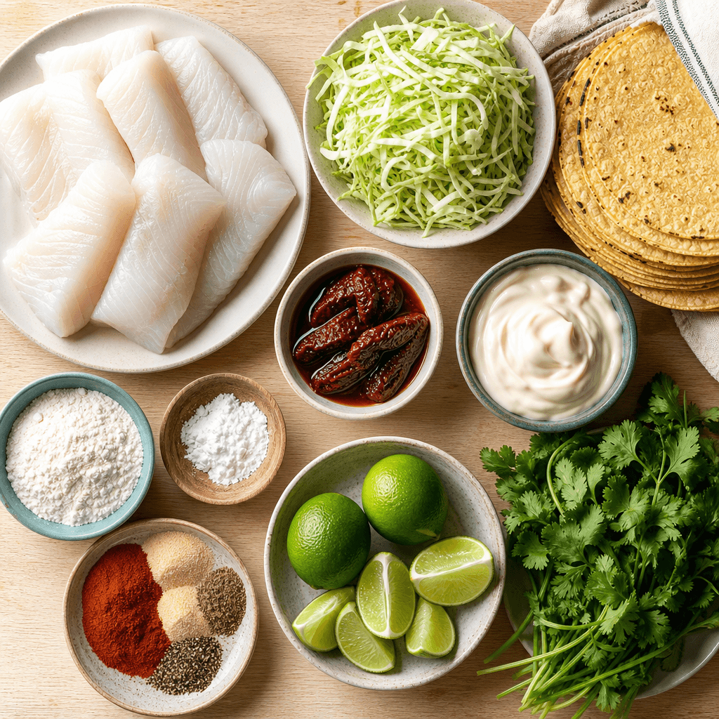 Baja Fish Tacos with Slaw and Chipotle Mayo ingredients