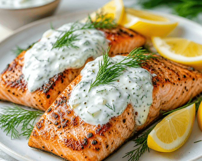 Grilled Salmon with Dill Yogurt Sauce
