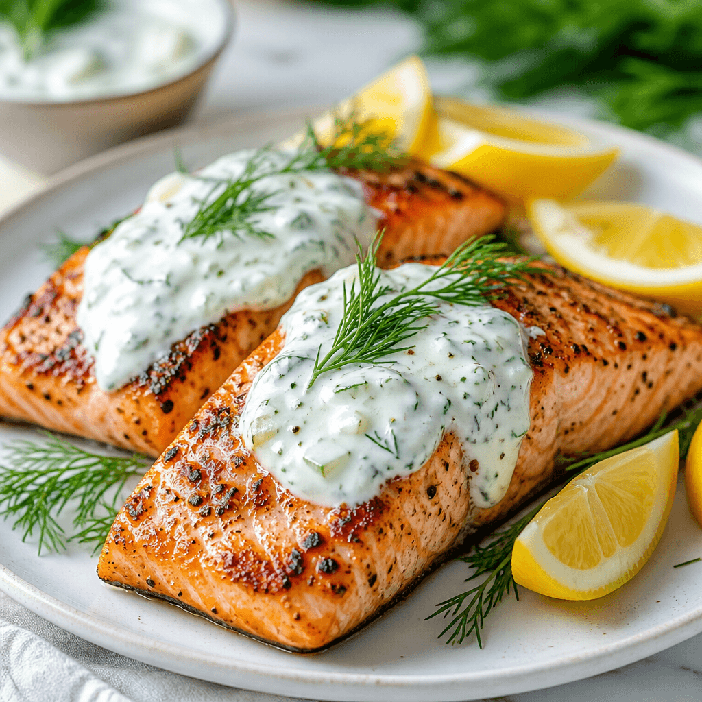 Grilled Salmon with Dill Yogurt Sauce