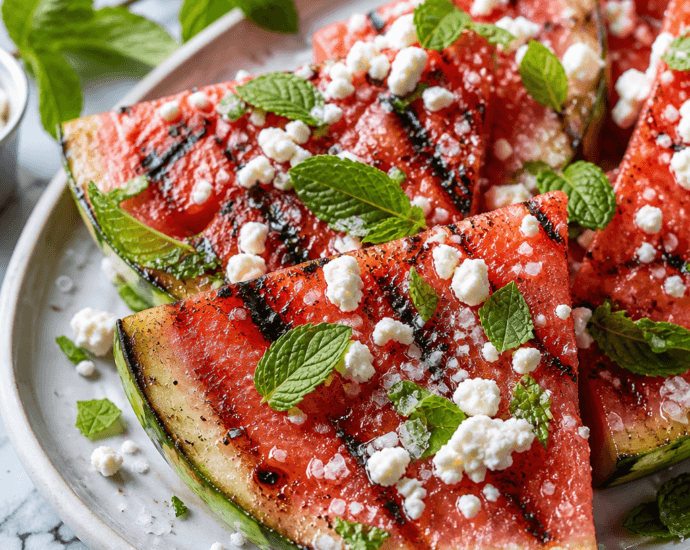 Grilled watermelon wedges with feta