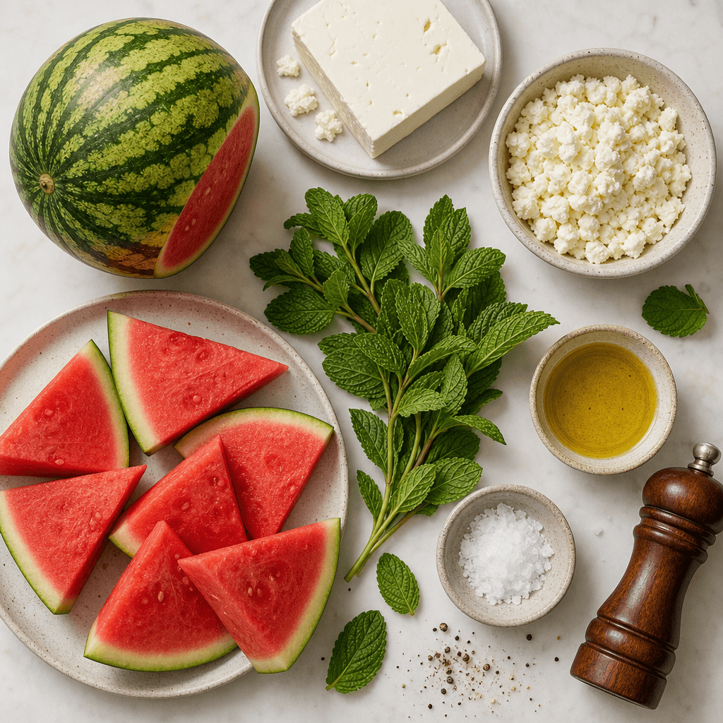 Grilled Watermelon Wedges with Feta ingredients
