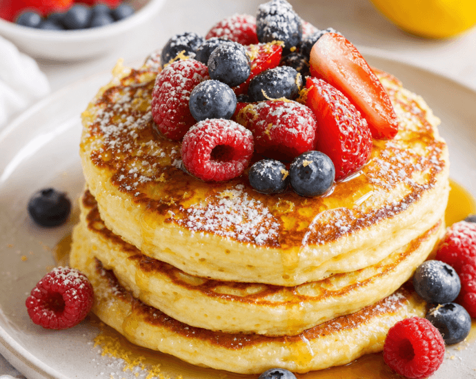 Lemon Ricotta Pancakes with Berries