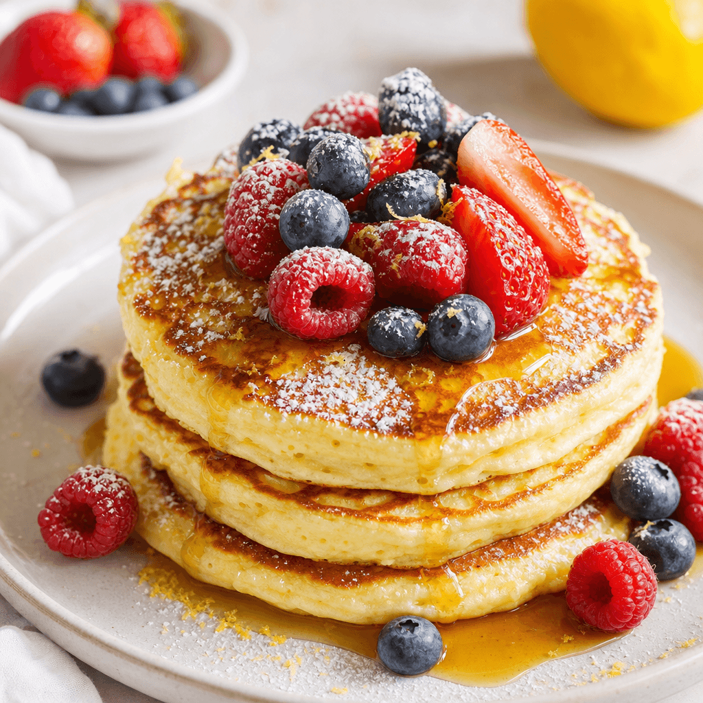 Lemon Ricotta Pancakes with Berries