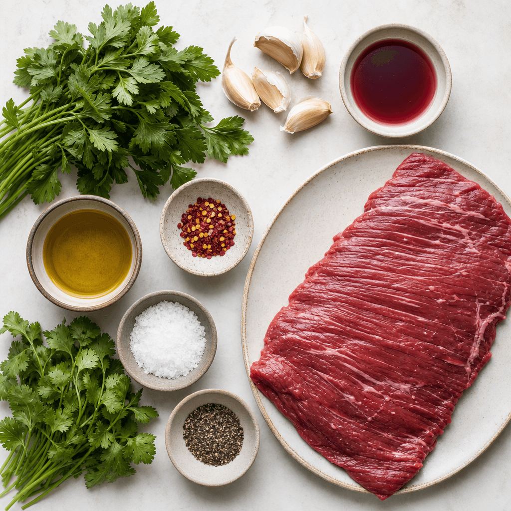 Grilled Flank Steak with Chimichurri ingredients