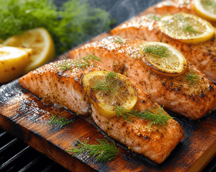 Cedar plank grilled salmon