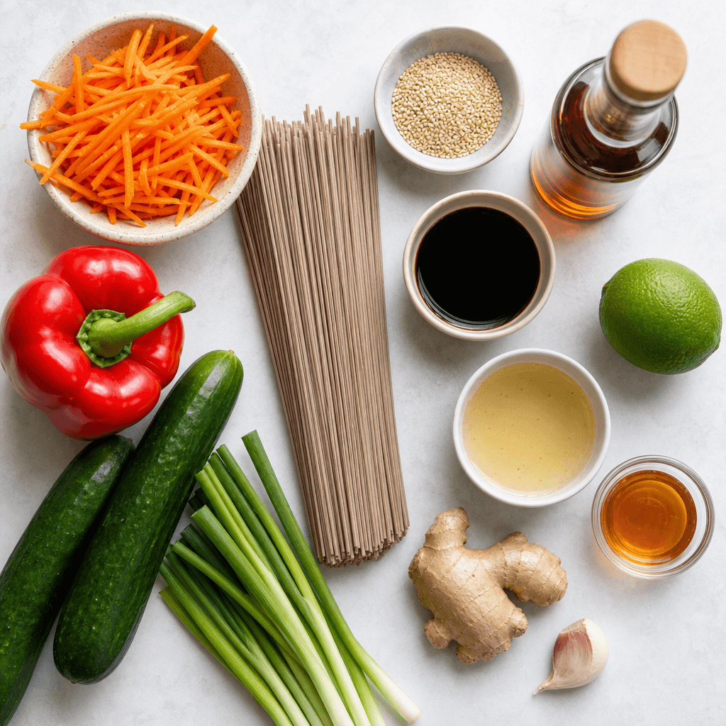 Cold Soba Noodle Salad with Sesame Dressing ingredients