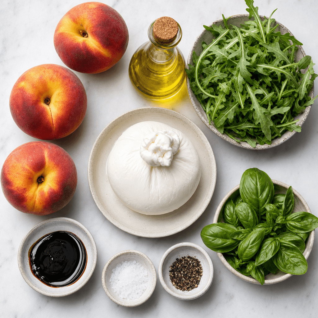 Grilled Peaches and Burrata Salad ingredients