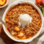 The Best Peach Crisp Recipe served with vanilla ice cream