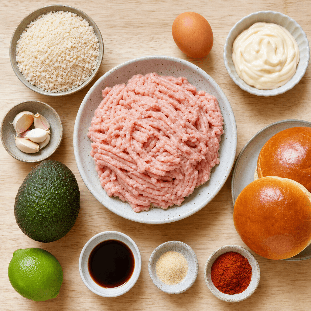 Grilled Turkey Burgers with Avocado Mayo ingredients