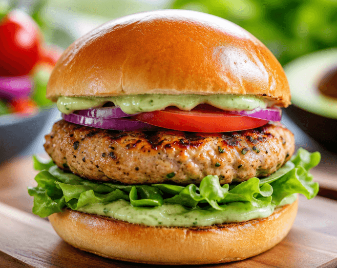 Grilled Turkey Burgers with Avocado Mayo
