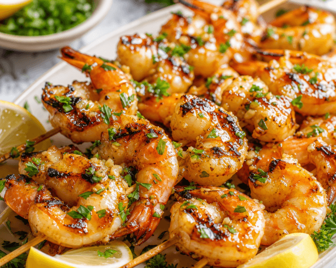 Honey Garlic Grilled Shrimp Skewers