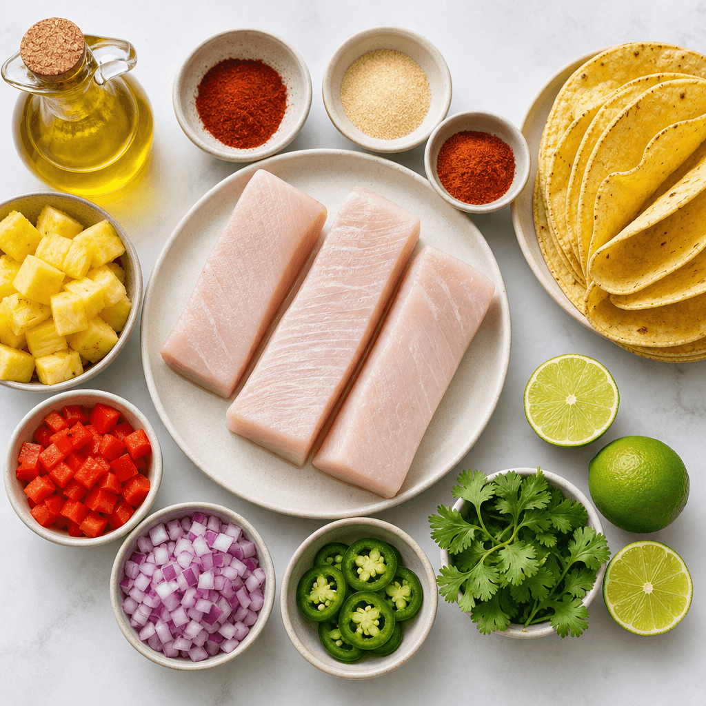Blackened Mahi Mahi Tacos with Pineapple Salsa ingredients