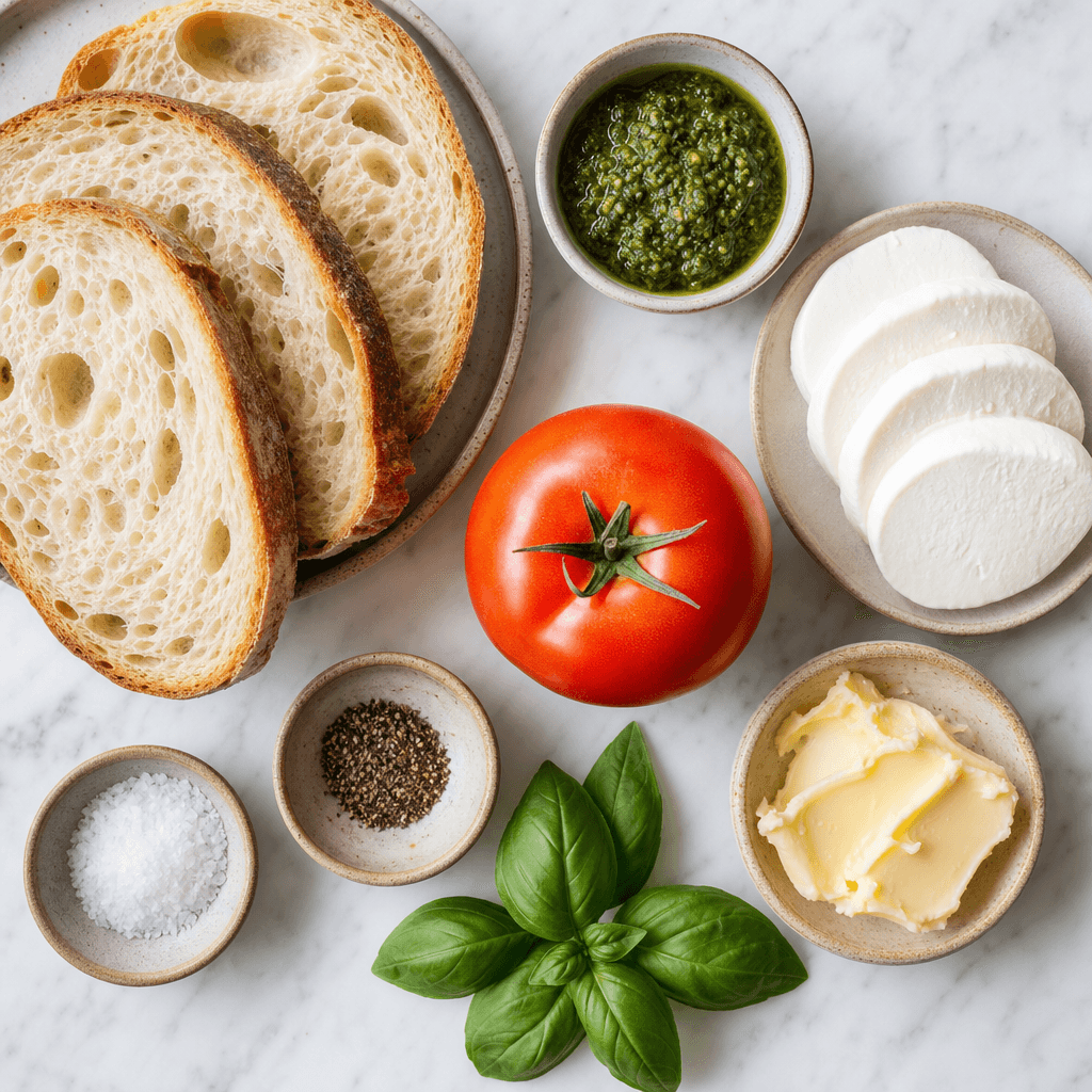 Caprese Grilled Cheese with Pesto ingredients