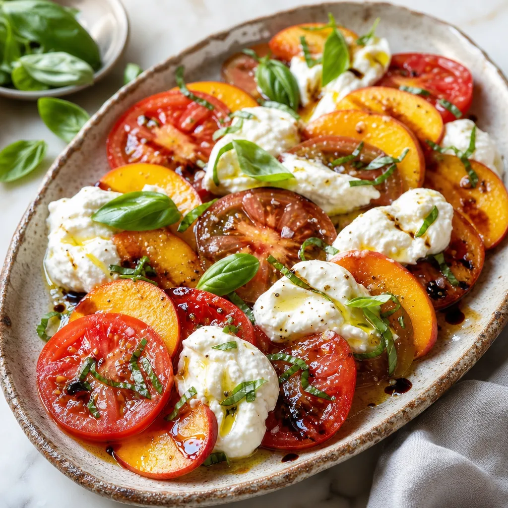 Tomato, Peach, and Burrata Salad