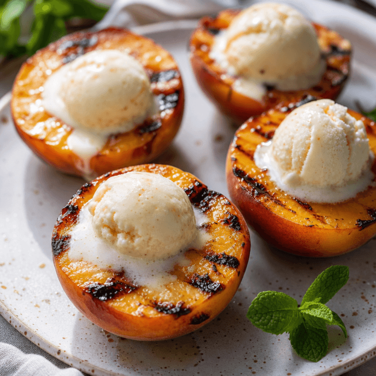 Grilled Peaches with Vanilla Ice Cream