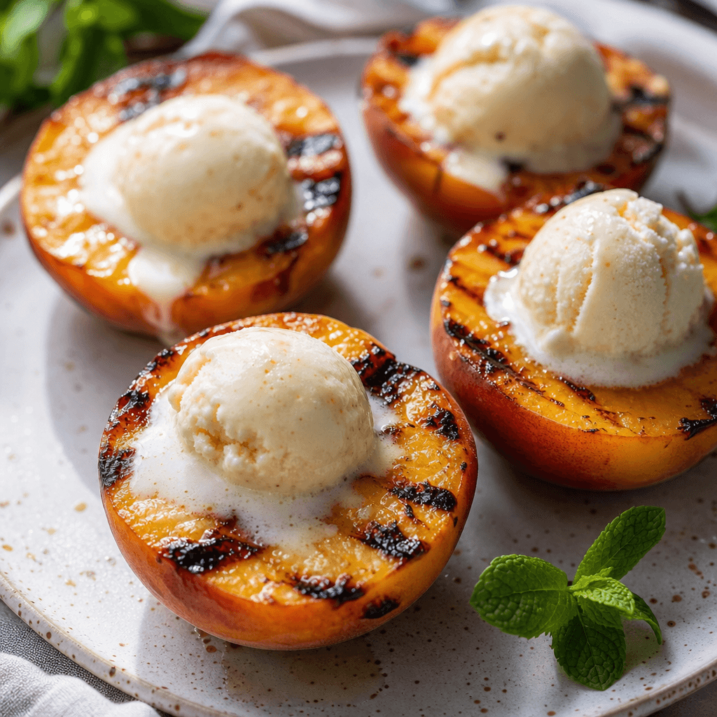 Grilled Peaches with Vanilla Ice Cream