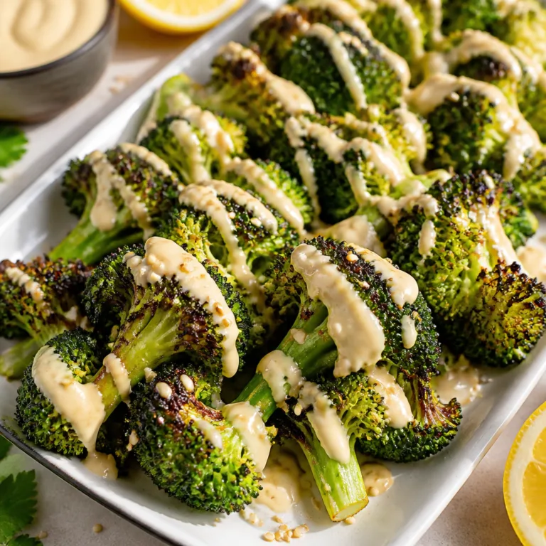 Grilled Broccoli with Lemon Tahini Drizzle
