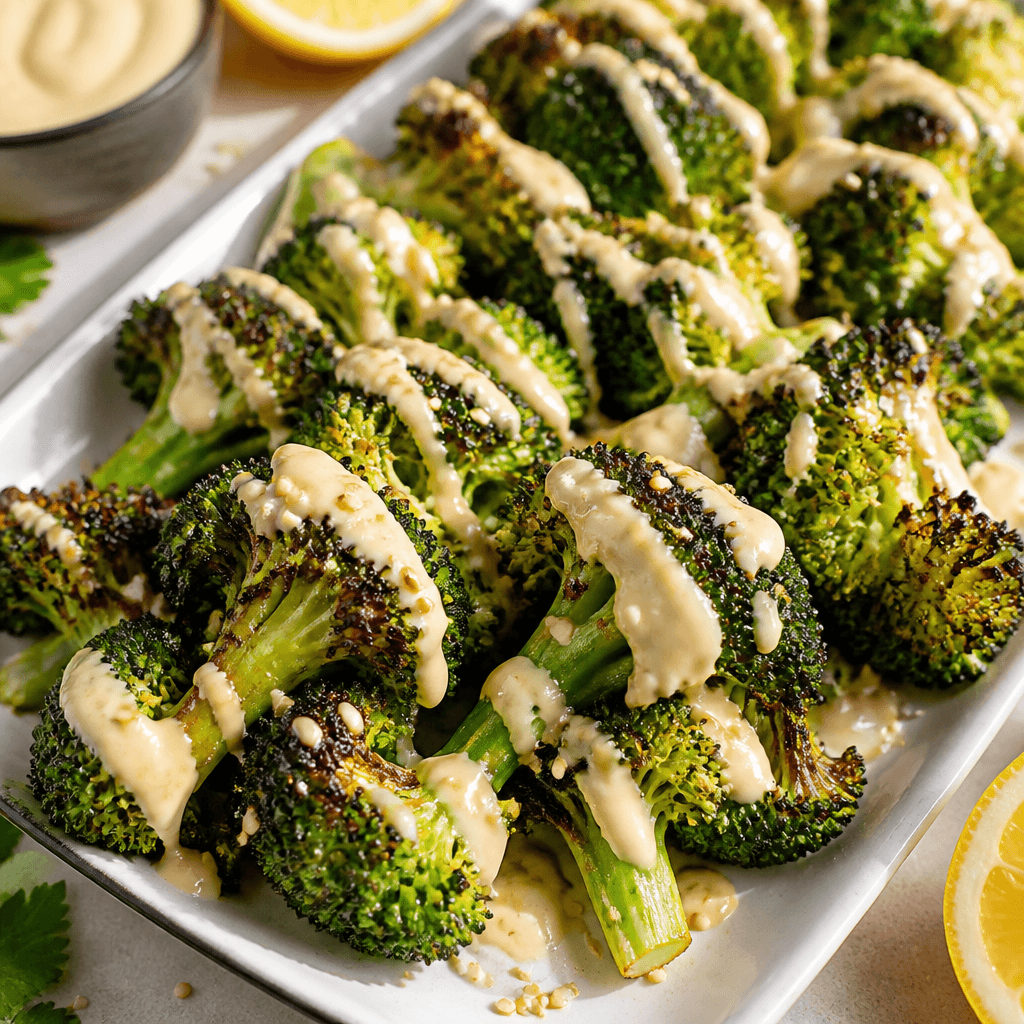 Grilled Broccoli with Lemon Tahini Drizzle