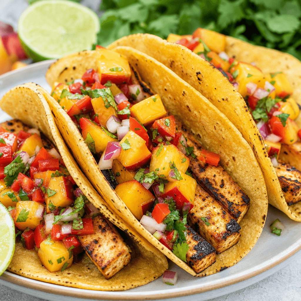 Grilled Tofu Tacos with Peach Salsa
