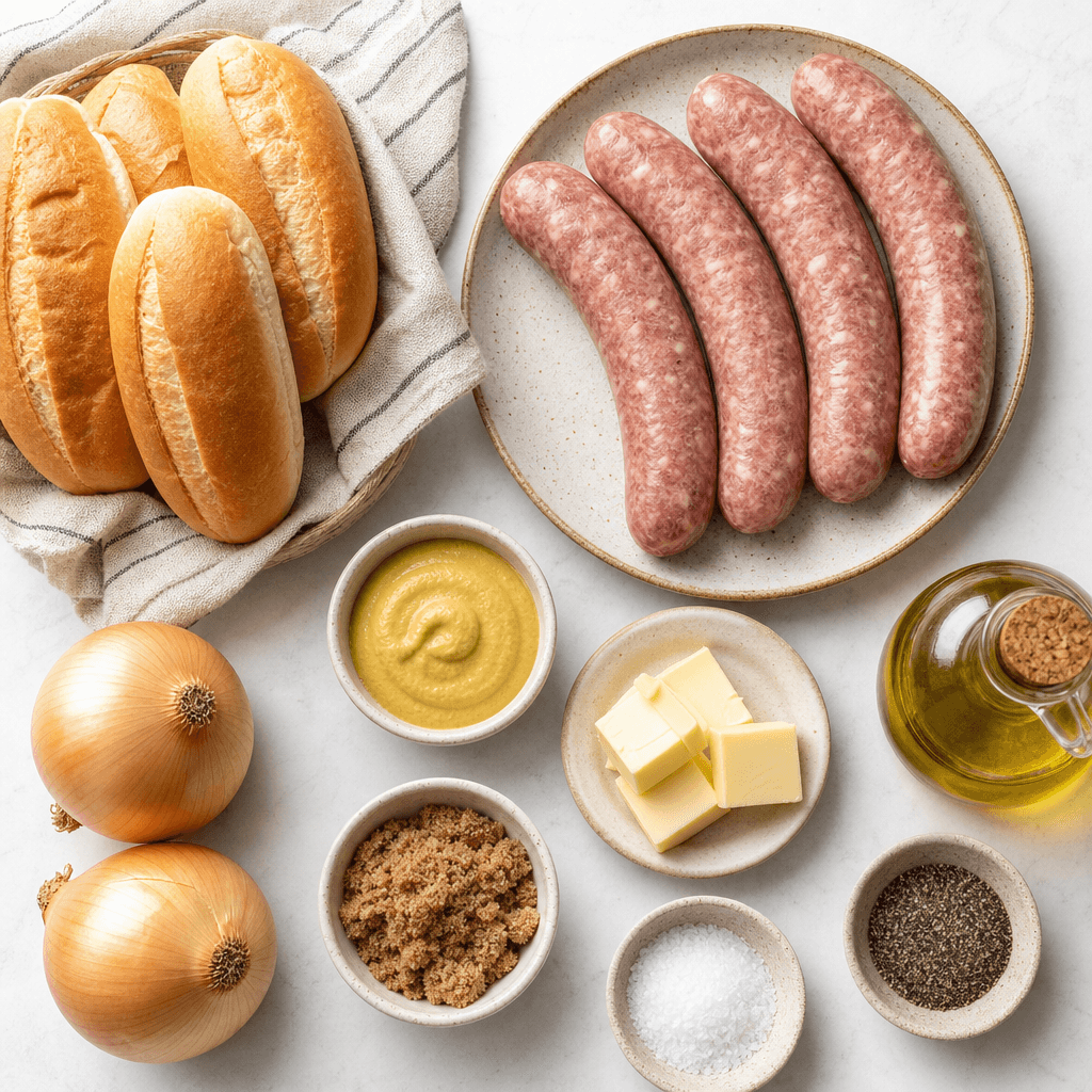 Grilled Bratwurst with Caramelized Onions ingredients