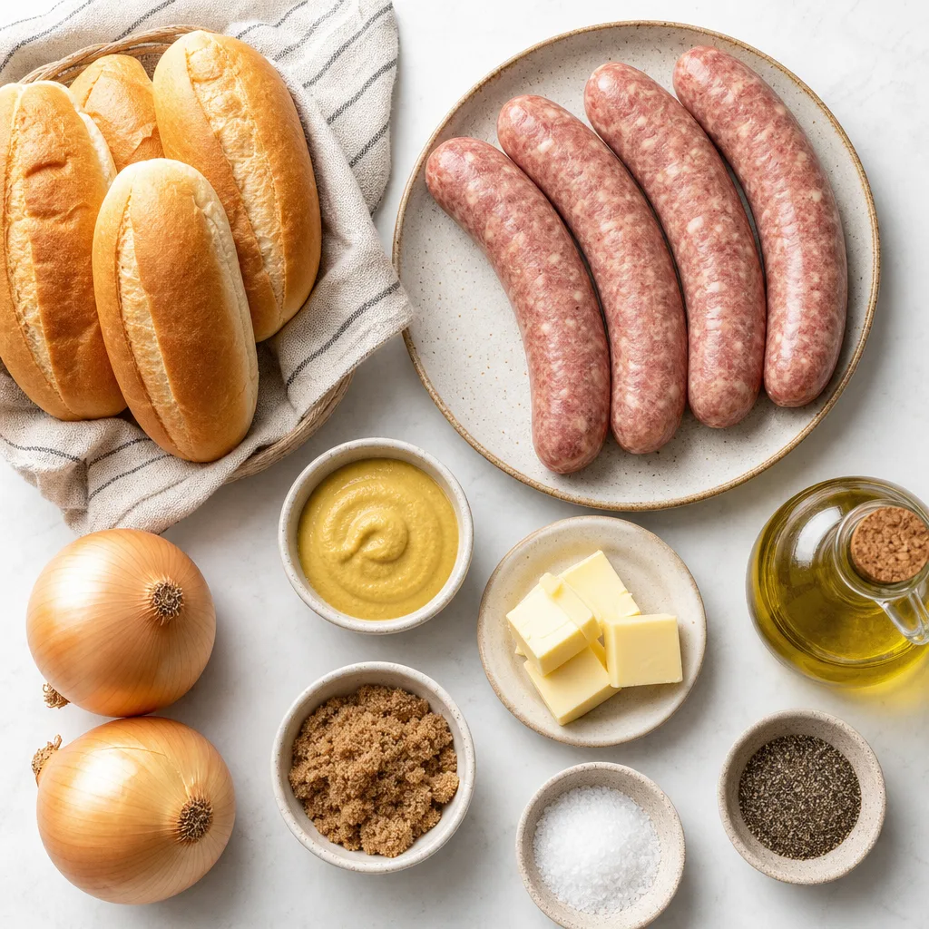 Grilled Bratwurst with Caramelized Onions ingredients