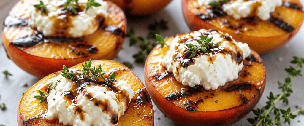 Grilled peaches with balsamic glaze and goat cheese