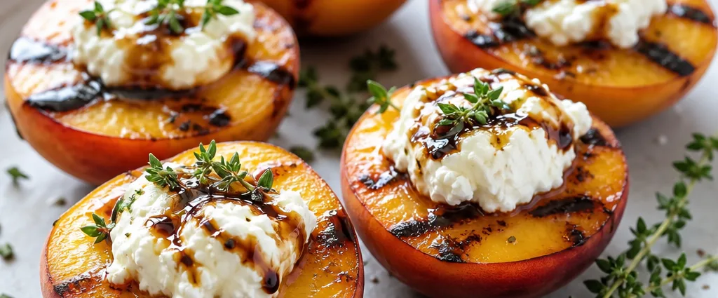 Grilled peaches with balsamic glaze and goat cheese