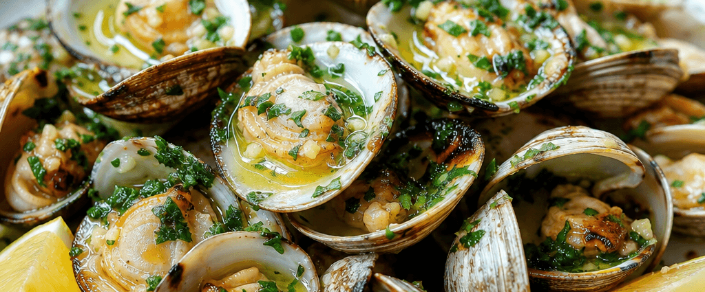 Grilled clams with garlic butter