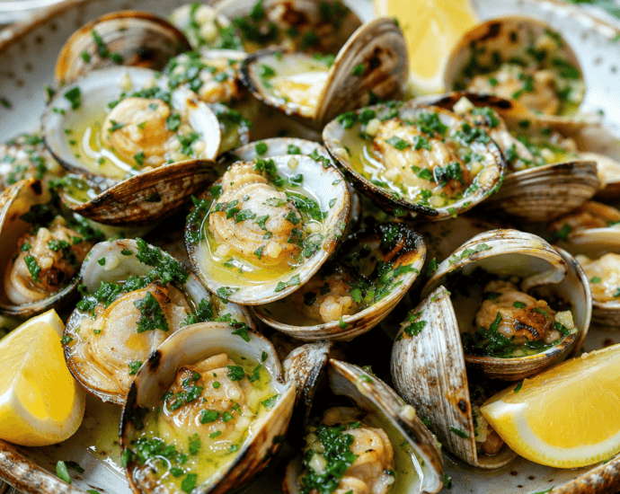Grilled clams with garlic butter