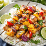 Pineapple Chicken Skewers with Coconut Rice