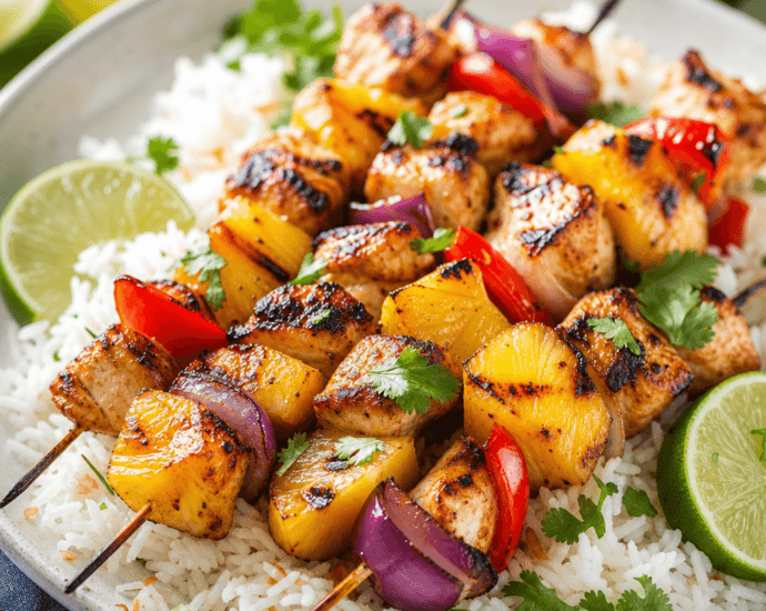 Pineapple Chicken Skewers with Coconut Rice