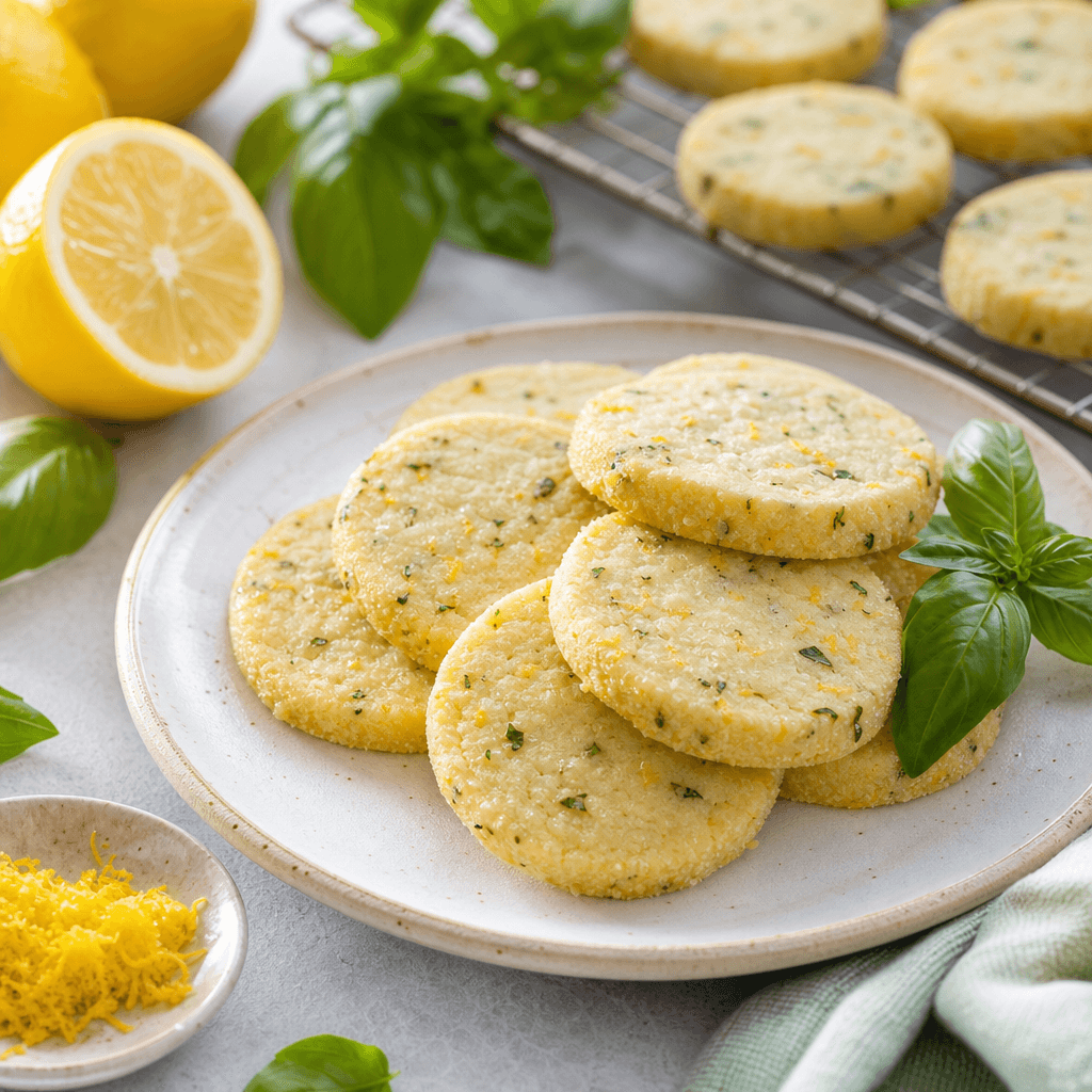Lemon Basil Shortbread Cookies