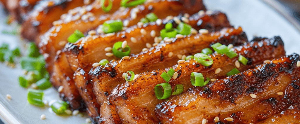 Grilled pork belly with hoisin glaze