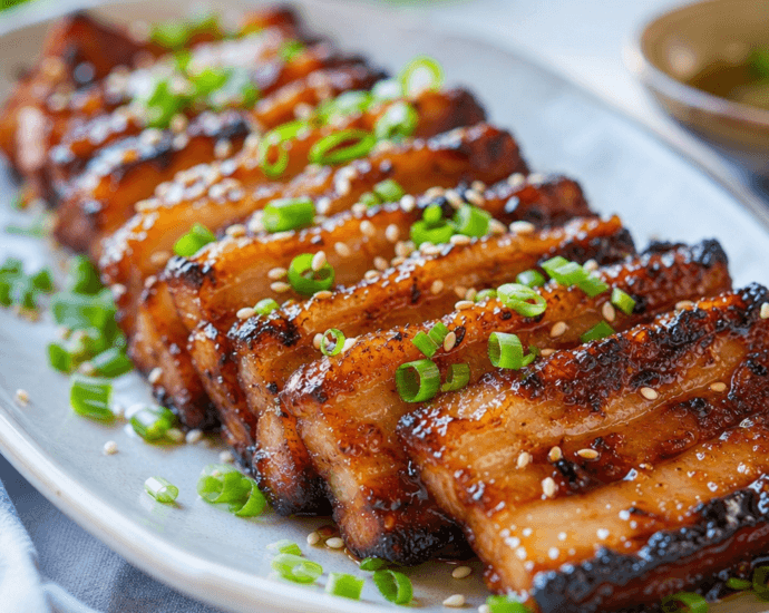 Grilled pork belly with hoisin glaze