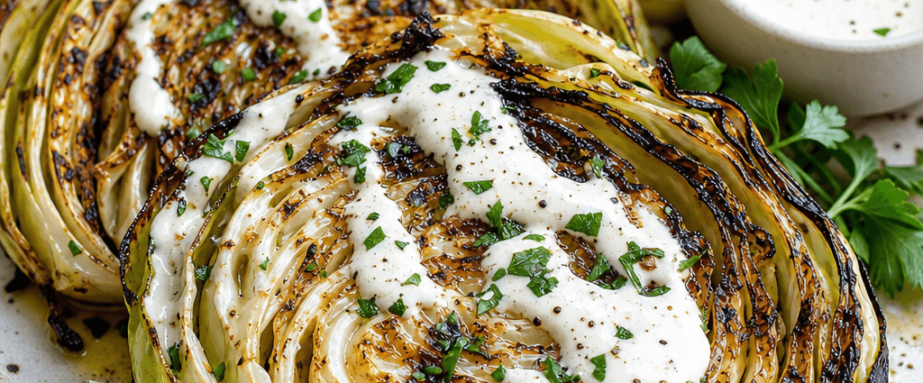 Grilled cabbage steaks with garlic aioli