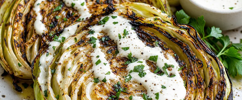 Grilled cabbage steaks with garlic aioli