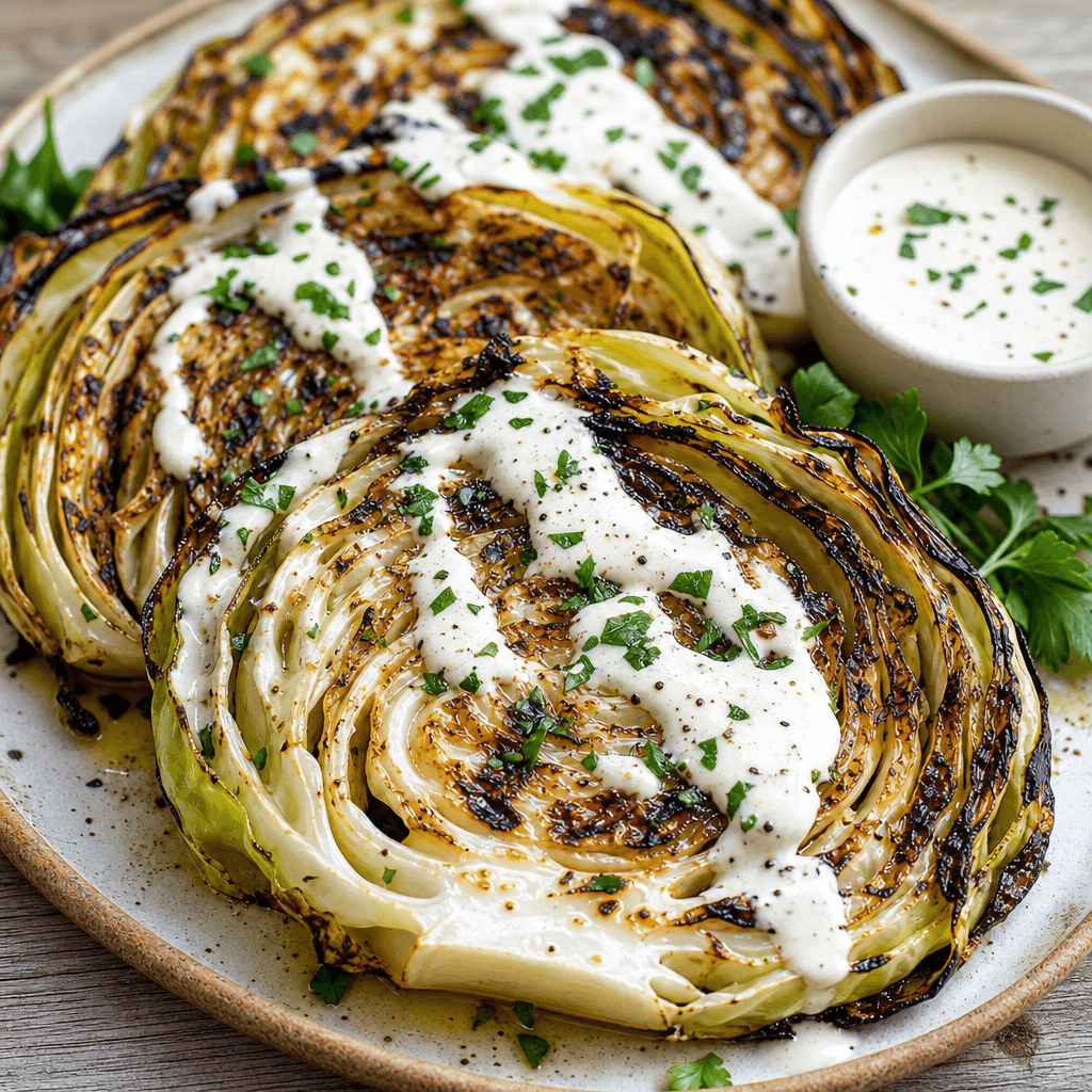 Grilled Cabbage Steaks with Garlic Aioli