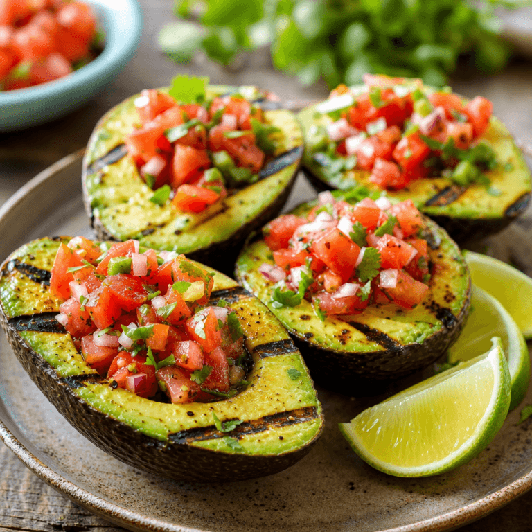 Grilled Avocado Halves Stuffed with Salsa