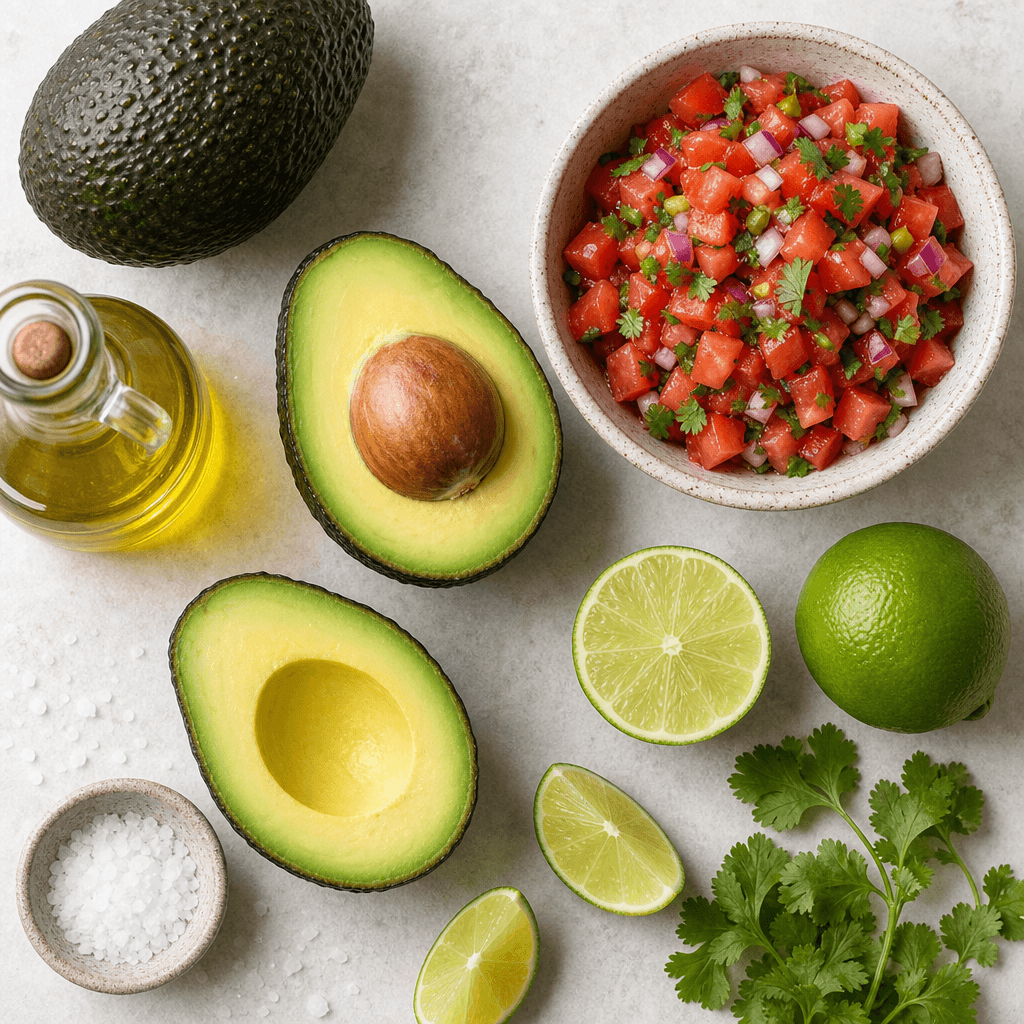 Grilled Avocado Halves Stuffed with Salsa ingredients