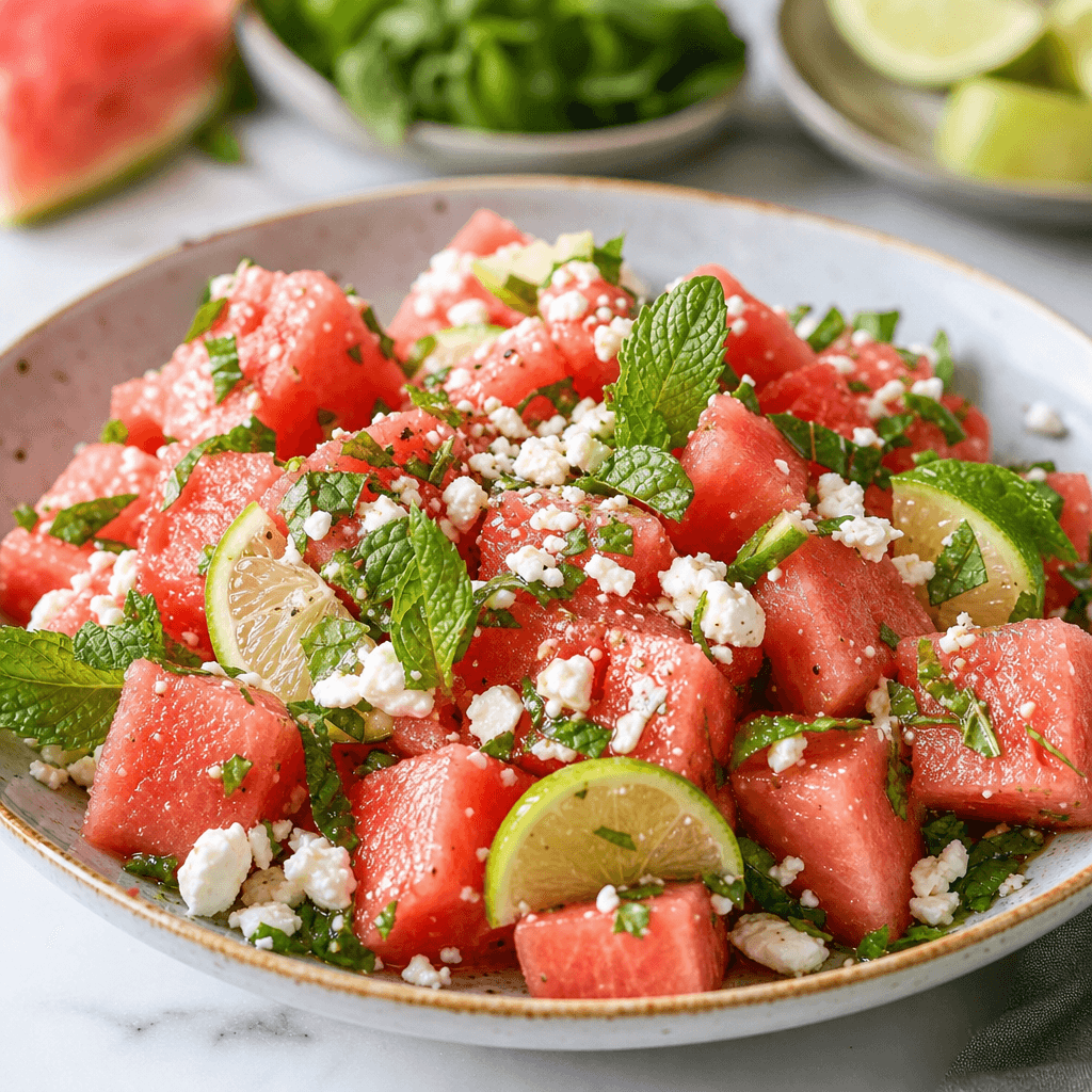 Watermelon Feta Salad with Mint and Lime