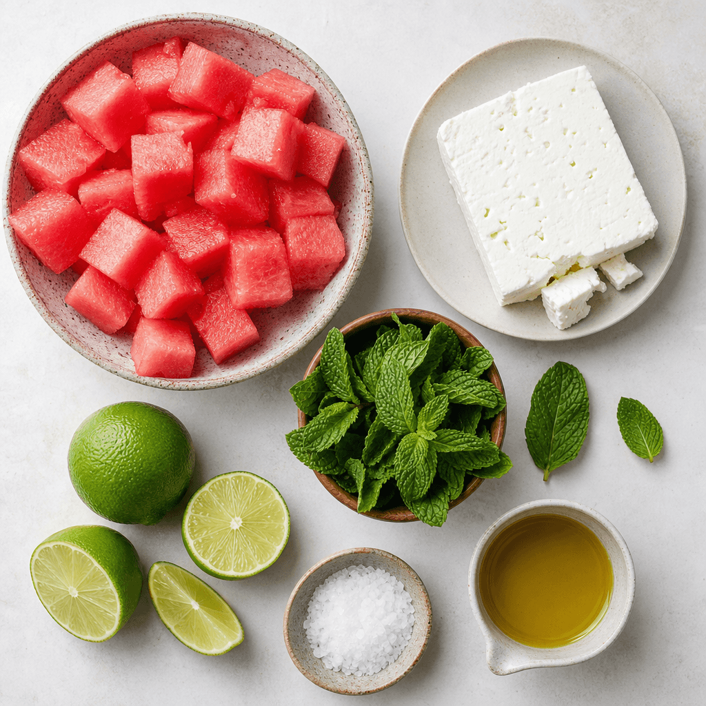 Watermelon Feta Salad with Mint and Lime ingredients