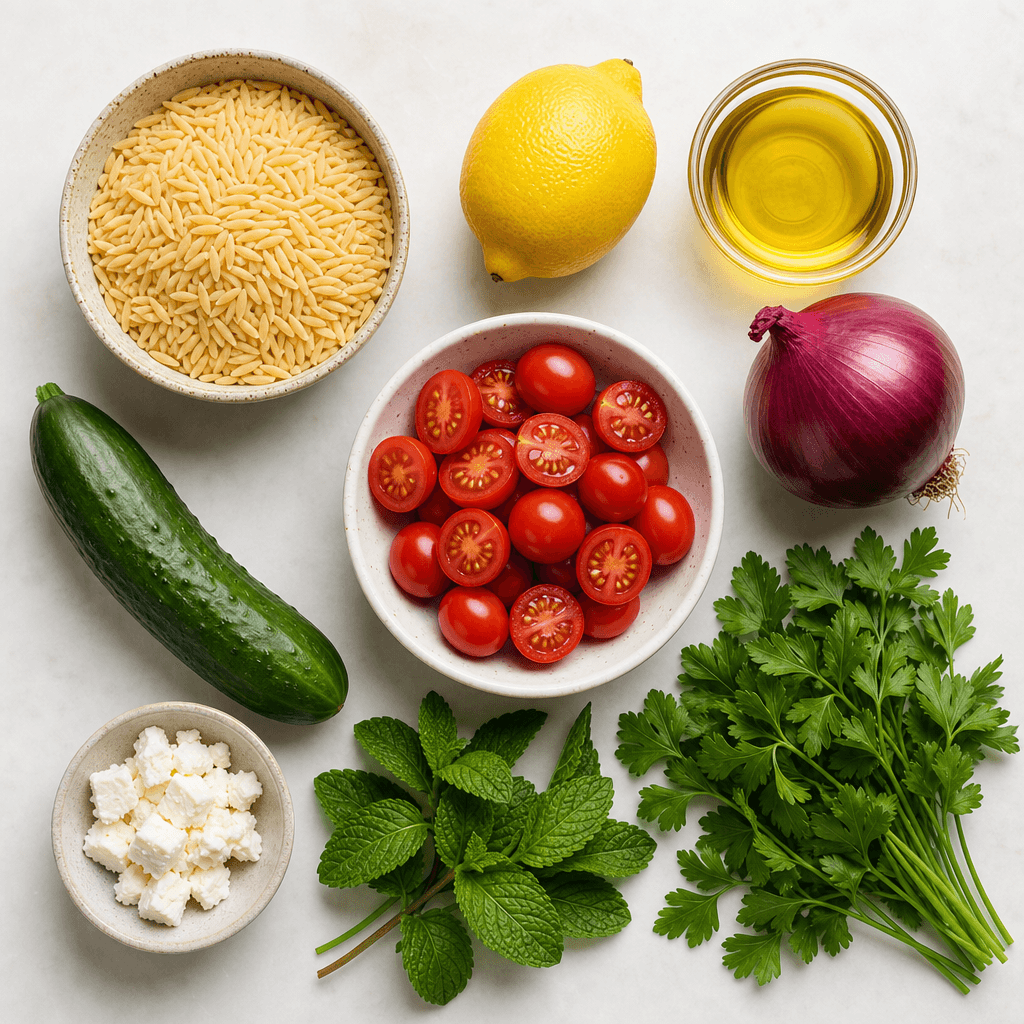 Refreshing Lemon Orzo Salad with Feta and Fresh Herbs ingredients